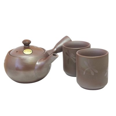 JAP Terracotta Teapot  /  2 Dragonfly Cups